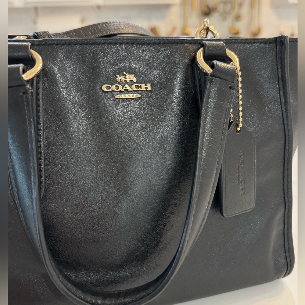 Coach Black Leather Mollie Tote crossbody Bag